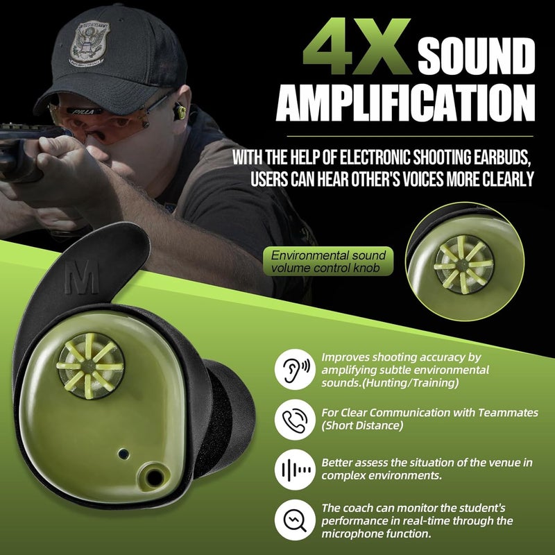 Zohan Rechargeable Electronic Sound Suppression, with 4X Sound Amplification, Hearing Protection Earbuds for Shooting, Independent Volume Control, 3 Sizes Ear Plugs - Image 3